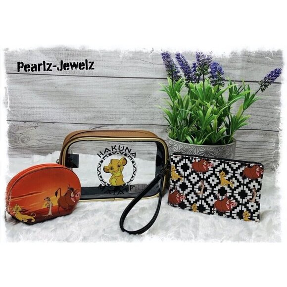 Loungefly Disney Lion King Simba Hakuna Matata MakeUp Cosmetic Bag 3 pc set-NEW - Picture 1 of 11